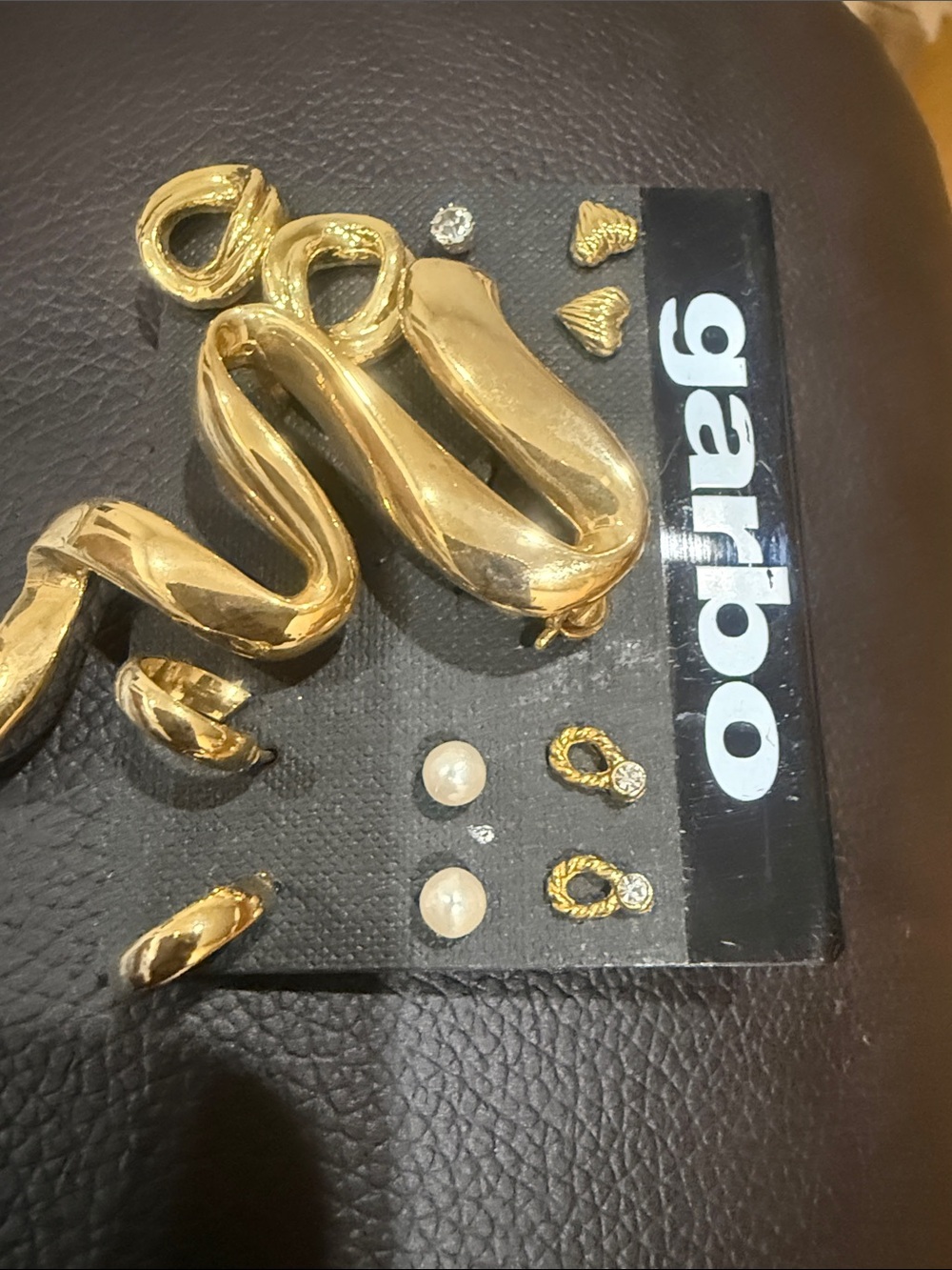 Gold Tone Sculptural Bracelet & Assorted Earrings
